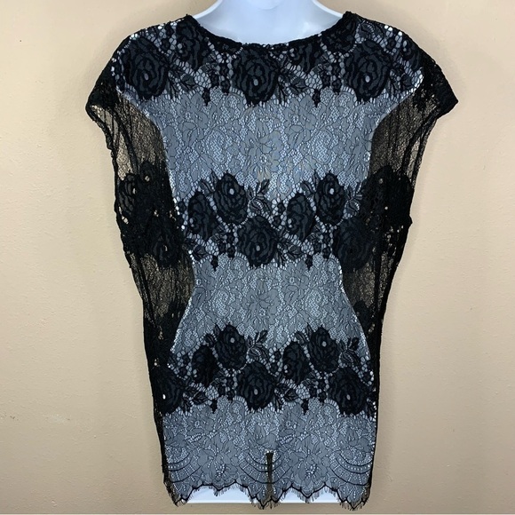 Black Lace Short Sleeve Blouse Stretch Small Goth Glam Modern Movement - Picture 5 of 8